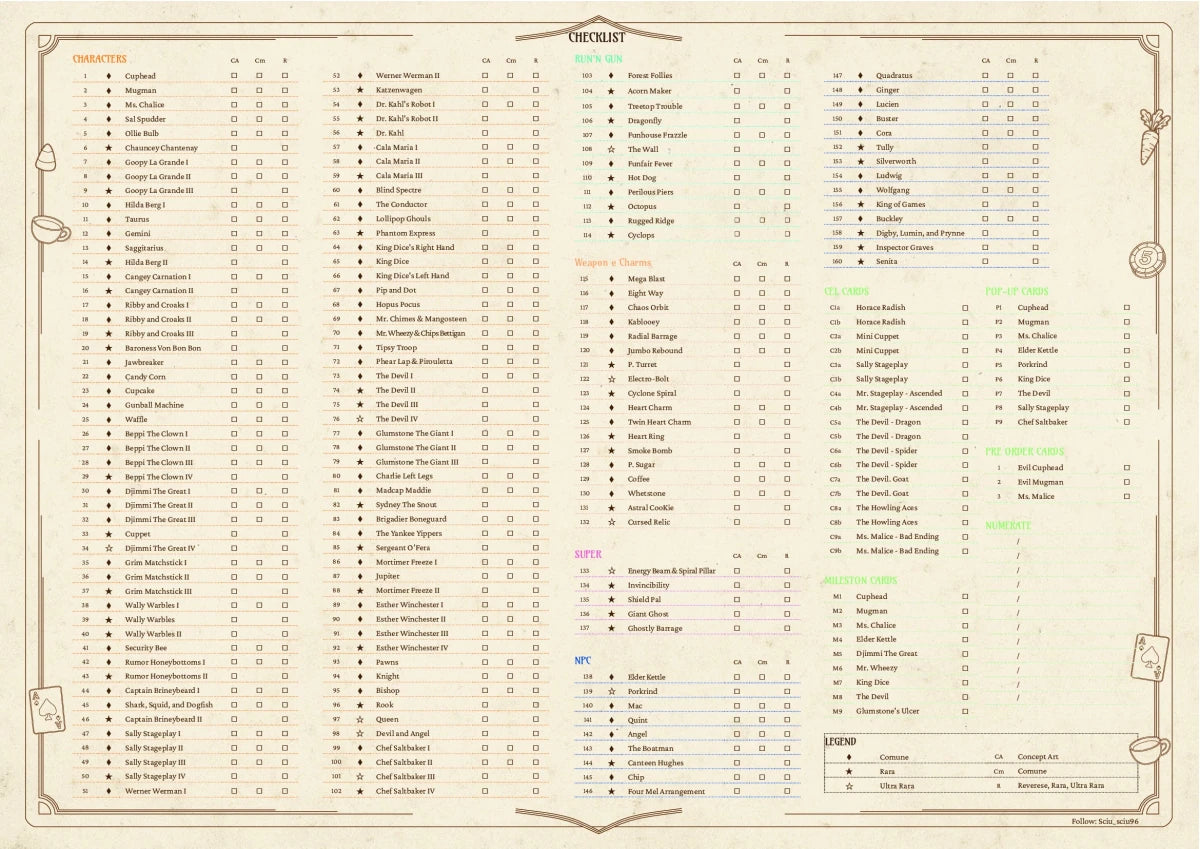 Checklist Cuphead Avanzata gratuita by Sciu_sciu96 | BraccoTCG